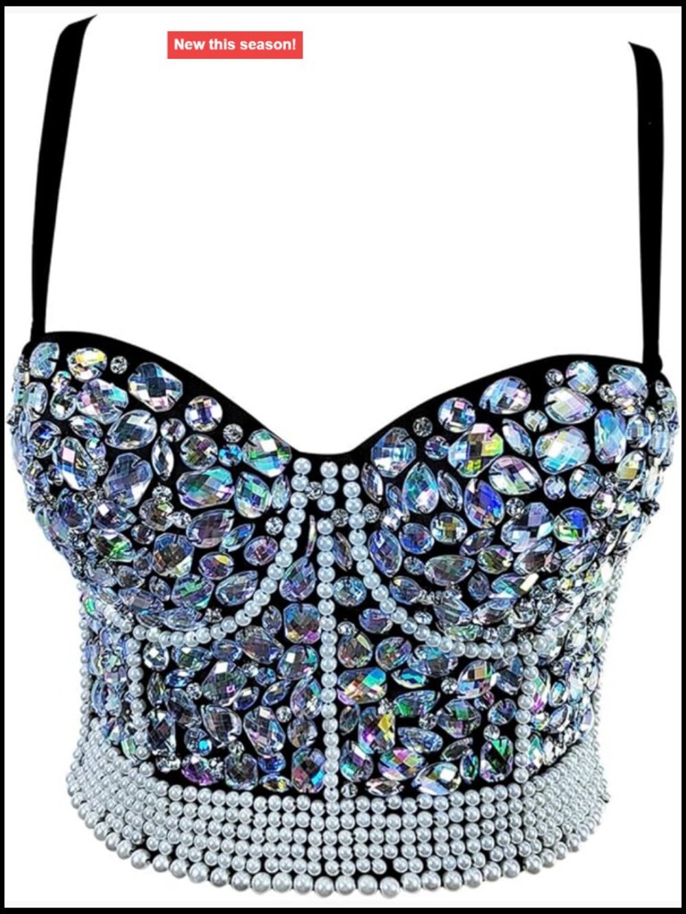 Rhinestone Bead Bustier Corset Crop Top Glitter Push Up Bra Vest Party